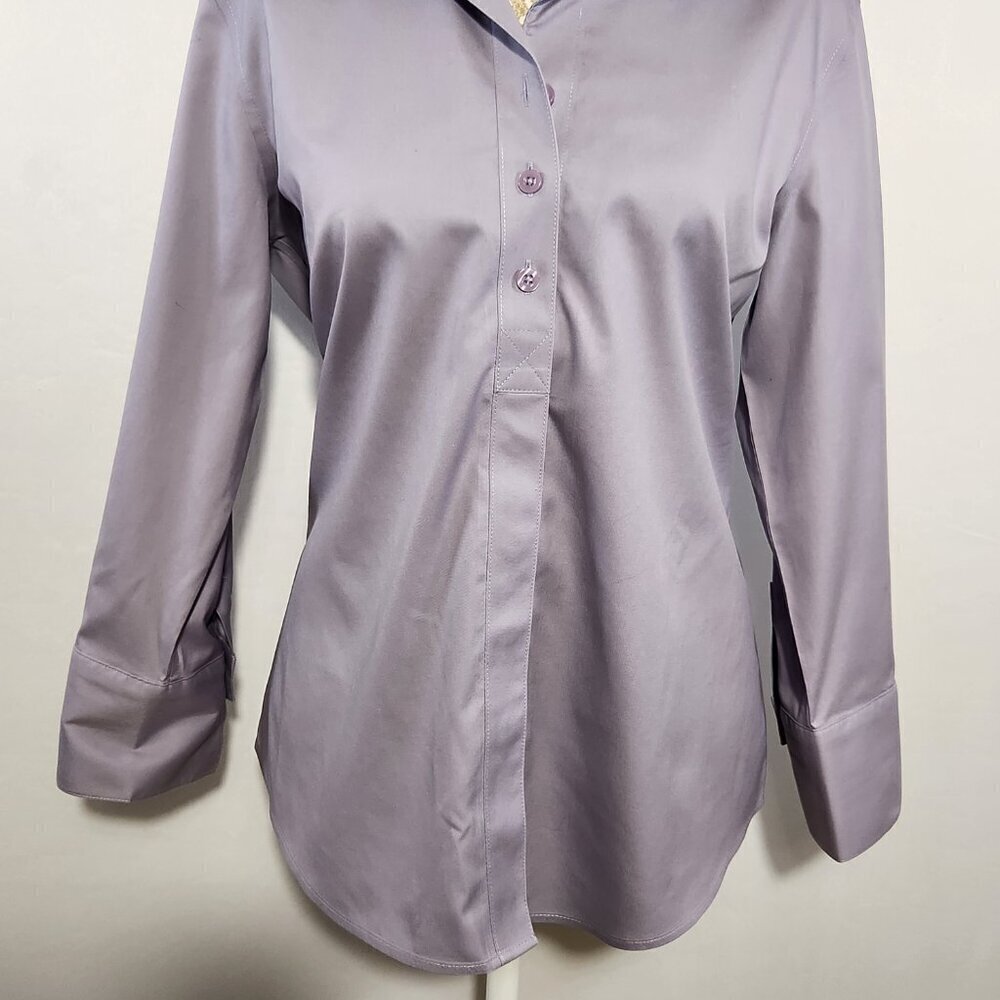 Chico's Women's Size 0/4-6 Lavender Non Iron Stretch 3/4 Sleeve Button Up Shirt - Picture 4 of 15